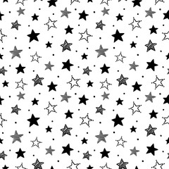 Doodle stars pattern. Seamless star ornaments, night sky and starry ornament vector illustration