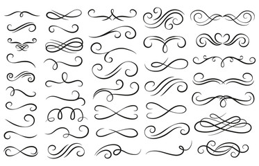 Fototapeta Swirl ornament stroke. Ornamental curls, swirls divider and filigree ornaments vector illustration set obraz