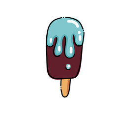 Chocolate glaze Ice Cream lolly Sketch. Hand drawn cartoon isolated illustration on a white background. Sweet delicious cold ice lolly dessert food, snack. Stylized drawing cartoon Line art. Doodle.