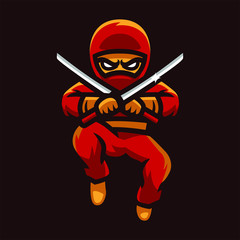 ninja jumping esport logo mascot vector illustration © tarubumi