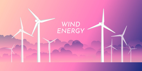 Windmills. vector illustration in a flat style. Silhouettes of mills. Minimalistic banner © VVadi4ka