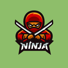 ninja cross katana sword esport logo mascot vector illustration