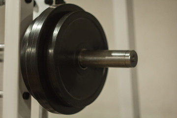 barbell bar in the center of training. training tools in the gym close-up