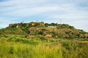 Fototapeta na wymiar A view of Oeiras' sign at a mountain/viewpoint - Piaui state, Brazil - Sertao landscape