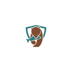 Bear with caught fish sign - vector illustration - Vector