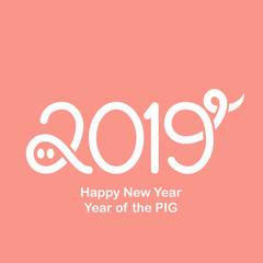 Fototapeta na wymiar 2019 Happy Chinese New Year, Year of the Pig. Greeting card on pink background - vector illustration - Vector