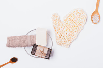 View from above composition beauty products