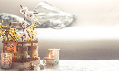 still life flowers with decorative objects in the living room