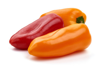 Fresh sweet bell peppers, ingredients for cooking, close-up, isolated on white background