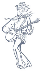 Fototapeta na wymiar Man playing acoustic guitar. Vector drawing
