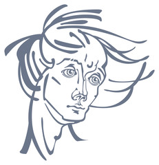 An image of a man's face on a watercolor background. Vector drawing