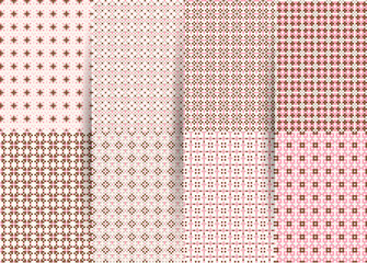 Set of 6 abstract seamless checkered geometric patterns. pink geometric ackground for fabrics, prints, children's clothes. Suits for Decorative Paper, Fashion Design and House Interior Design.