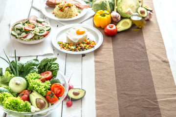 Fototapeta na wymiar Organic healthy food on the dining table