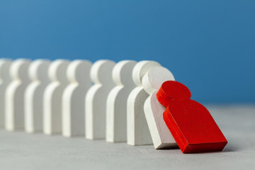 Domino effect in business. One businessman leader falls and brings down other figures of employees....
