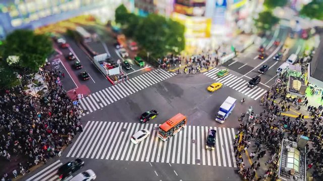 Shibuya Crossing ( 4K UHD time-lapse ), one of the busiest crosswalks in the world. Pedestrians crosswalk at Shibuya district. Tokyo, Japan
