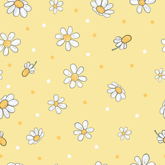 Seamless floral pattern with chamomile flowers.