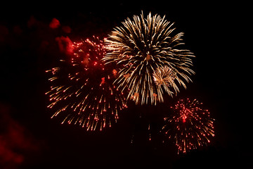 Fireworks and traces of the salute is in the dark night sky.