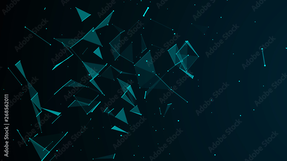 Poster Abstract digital background. Cosmic particles. The effect of plexus. Big data visualization. 3d rendering
