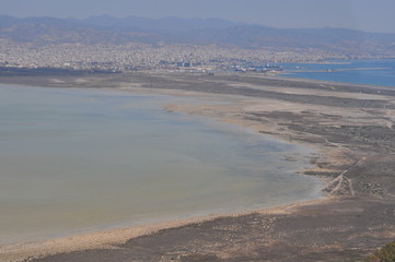 The beautiful natural Wetland Limassol Salt Lake Overview landscape in Cyprus