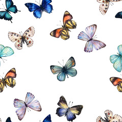 Watercolor butterfly seamless pattern hand drawn texture