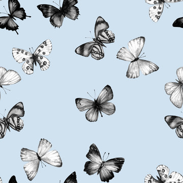 Watercolor butterfly seamless pattern hand drawn texture