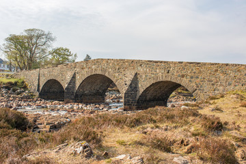 Fototapeta na wymiar Sligachan Bridge and Landscape Panorama Highlands Isle of Skye Scotland