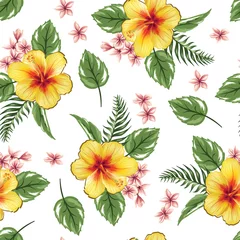 Foto op Plexiglas Seamless pattern hibiscus flower tropical floral design © DNZ CreativeDesign