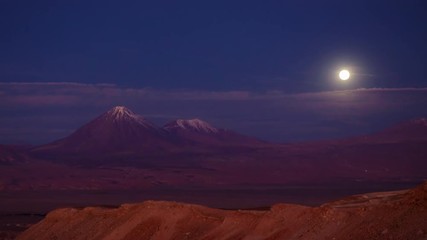 Licancabur volcano time lapse with full moonrise over the Andes