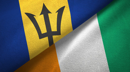 Barbados and Cote d'Ivoire Ivory coast two flags textile fabric texture