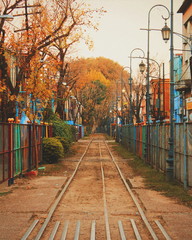 Fototapeta na wymiar Railway in El Caminito in La Boca neighborhood in Buenos Aires, Argentina