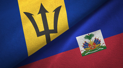 Barbados and Haiti two flags textile cloth, fabric texture