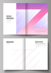 The vector layout of two A4 format modern cover mockups design templates for bifold brochure, magazine, flyer, booklet, annual report. Creative modern cover concept, colorful background.