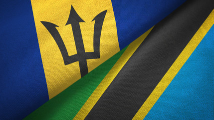 Barbados and Tanzania two flags textile cloth, fabric texture