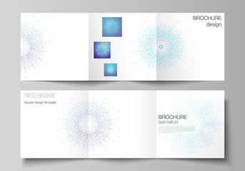 Minimal vector editable layout of square format covers design templates for trifold brochure, flyer, magazine. Big Data Visualization, geometric communication background with connected lines and dots.
