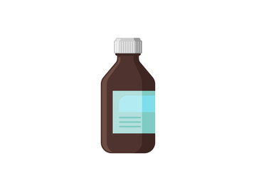 Medical brown bottle glass with label isolated on white background. Vector packaging template mockup flat style icon