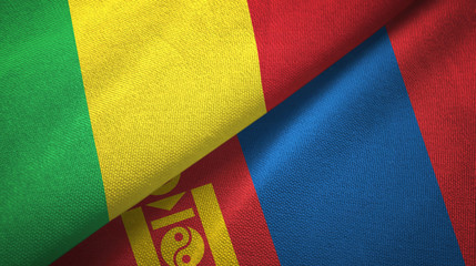 Mali and Mongolia two flags textile cloth, fabric texture