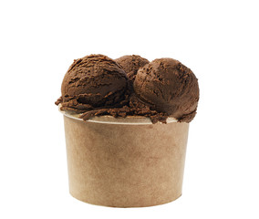 brown ice cream  in blank craft takeaway cup isolated