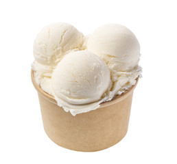 white ice cream  in blank craft takeaway cup isolated, top view