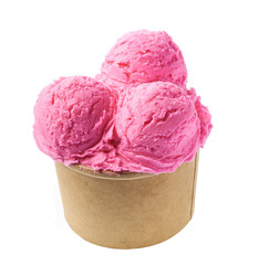 pink ice cream  in blank craft takeaway cup isolated, top view
