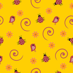 seamless pattern with animal ladybird and bird 