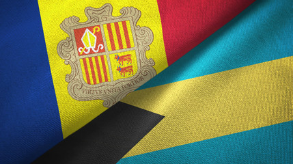 Andorra and Bahamas two flags textile cloth, fabric texture 