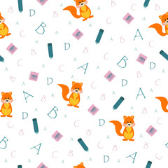 seamless school pattern for children to study with squirrel