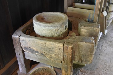 Japanese traditional old folk house / Thatched roofs and inside the house.