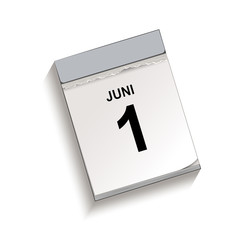Calendar, tear-off calendar with date 1 June, Tear-off calendar, Vector illustration isolated on white background