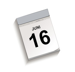 Calendar, tear-off calendar with date 16 June, Tear-off calendar, Vector illustration isolated on white background