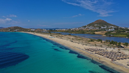 defaultAerial drone photo of breathtaking turquoise sandy beach of Agios Prokopis, Naxos island, Cyclades, Greece - obrazy, fototapety, plakaty