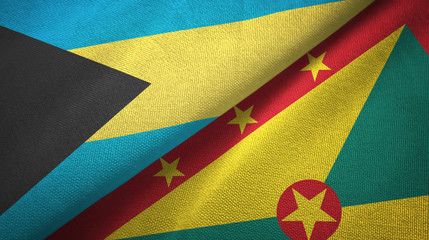 Obraz premium Bahamas and Grenada two flags textile cloth, fabric texture