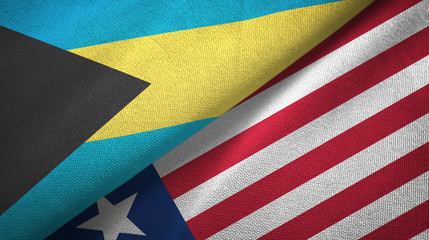 Bahamas and Liberia two flags textile cloth, fabric texture