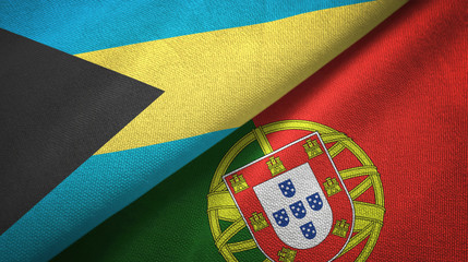 Bahamas and Portugal two flags textile cloth, fabric texture