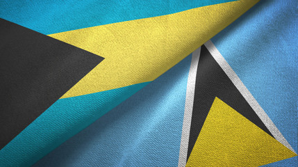 Bahamas and Saint Lucia two flags textile cloth, fabric texture